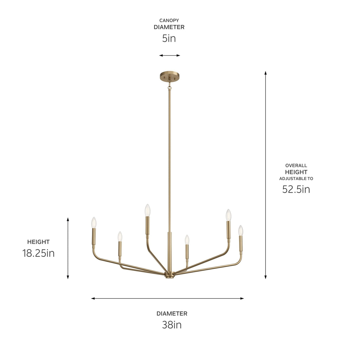Kichler Madden 6-Light Gold Modern/Contemporary Bare Bulb Chandelier