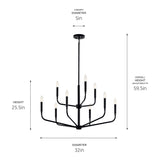 Kichler Madden 9-Light Black Modern/Contemporary Bare Bulb Chandelier