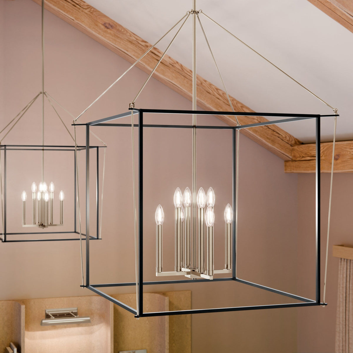 Kichler Eisley 8-Light Polished Nickel Modern/Contemporary Lantern Led, Large Hanging Pendant Light
