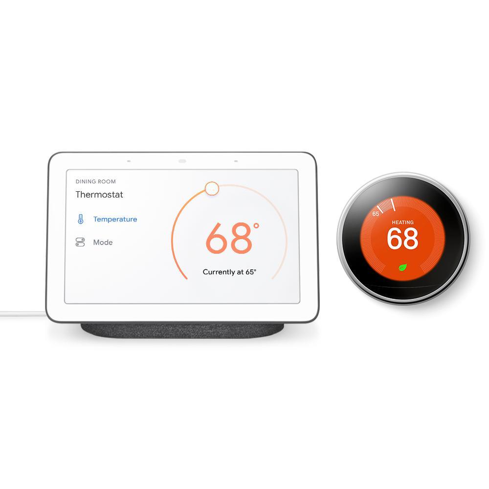 Nest Hub Chalk + Nest Learning Thermostat 3rd Gen in White - Super Arbor