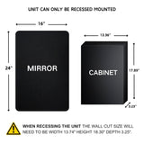 TEHOME 16-in x 24-in Recessed Mount Matte Black Mirrored Medicine Cabinet