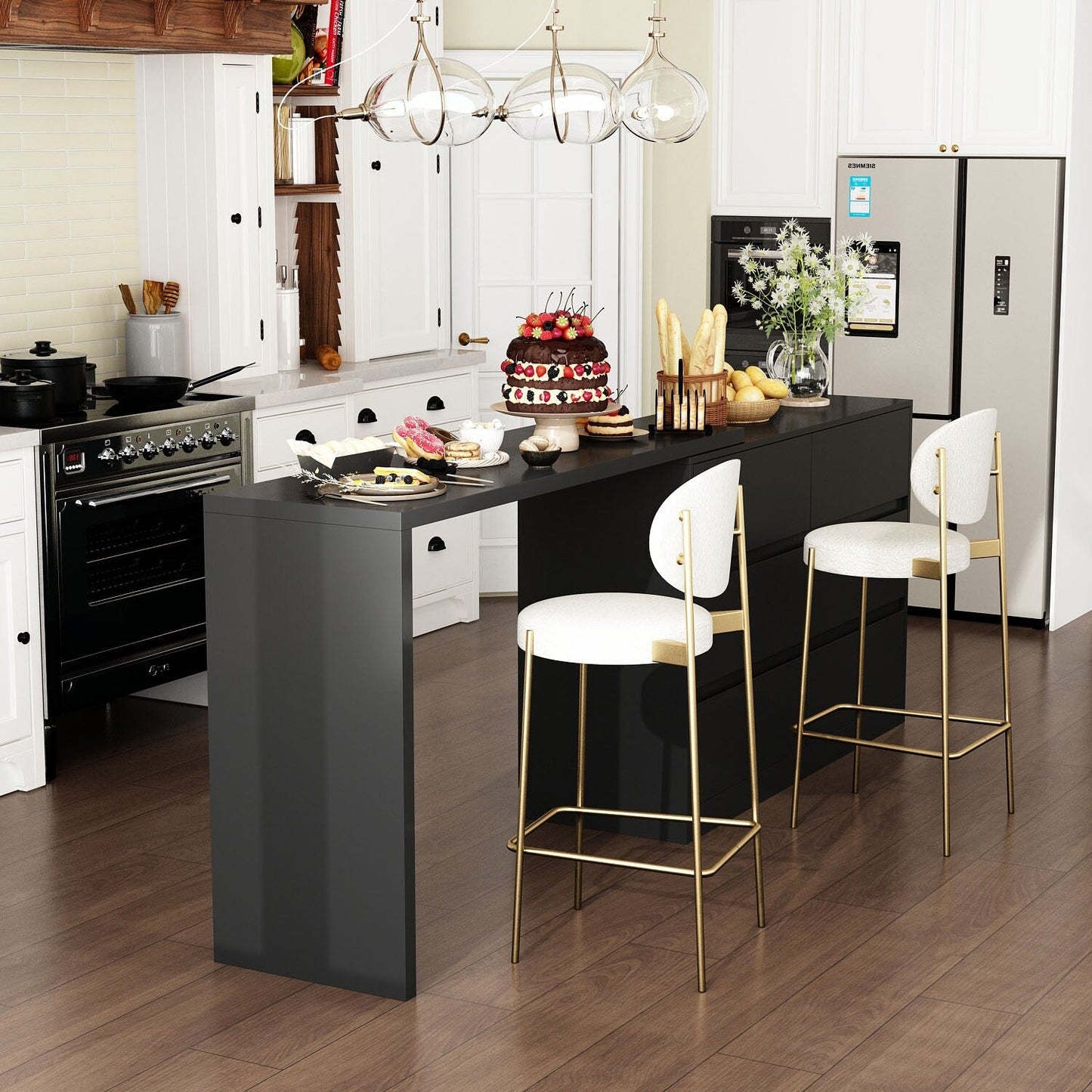 FUFU&GAGA Black Mdf Base with Mdf Top Kitchen Cart (16-in x 90.4-in x 32.7-in)