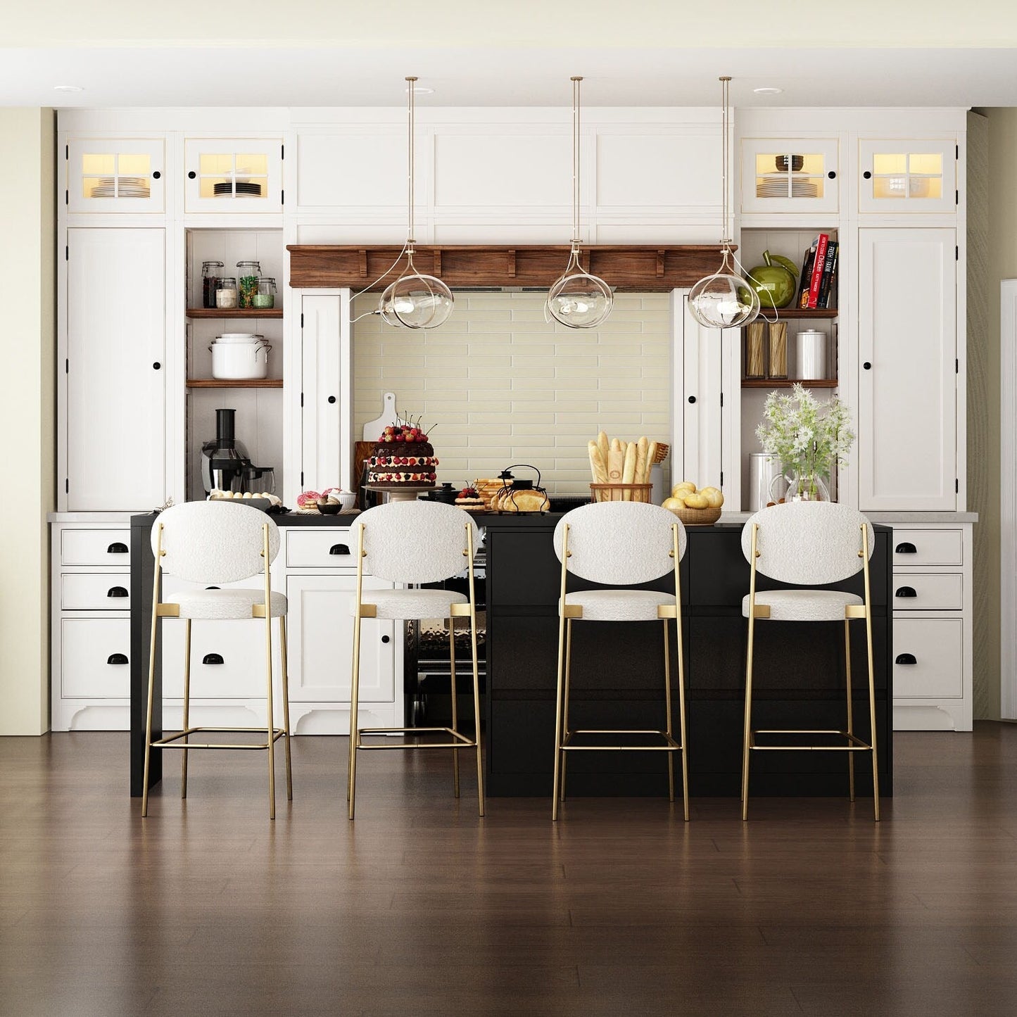 FUFU&GAGA Black Mdf Base with Mdf Top Kitchen Cart (16-in x 90.4-in x 32.7-in)