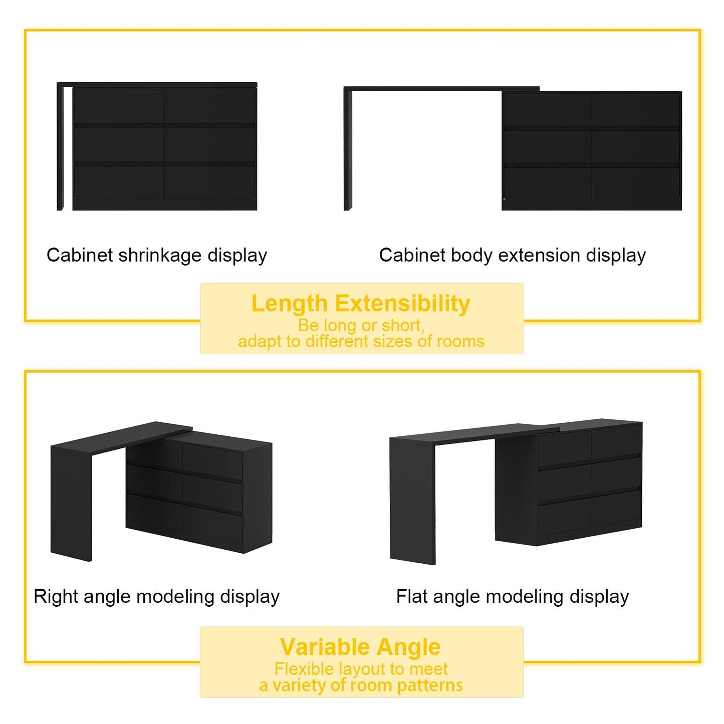 FUFU&GAGA Black Mdf Base with Mdf Top Kitchen Cart (16-in x 90.4-in x 32.7-in)