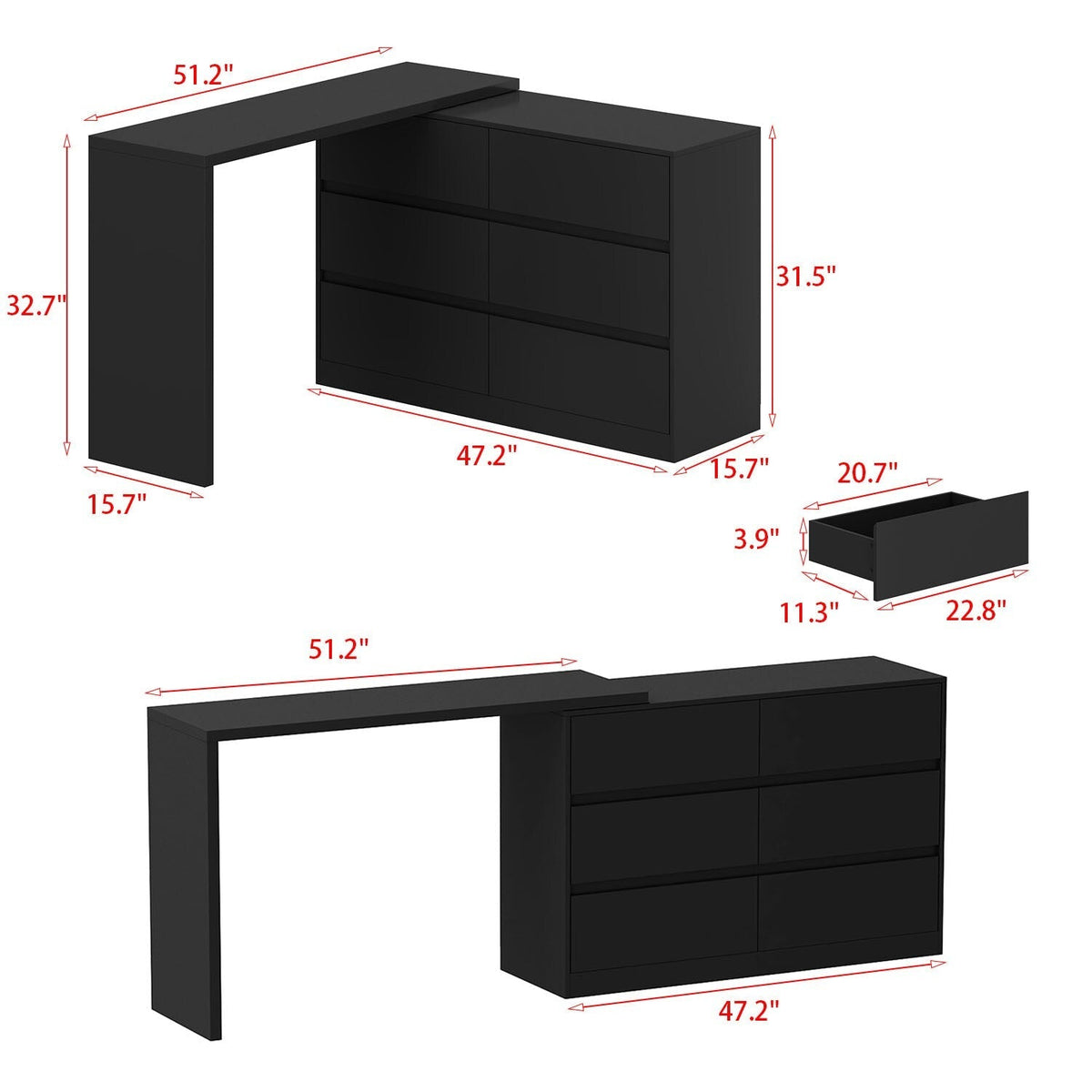 FUFU&GAGA Black Mdf Base with Mdf Top Kitchen Cart (16-in x 90.4-in x 32.7-in)