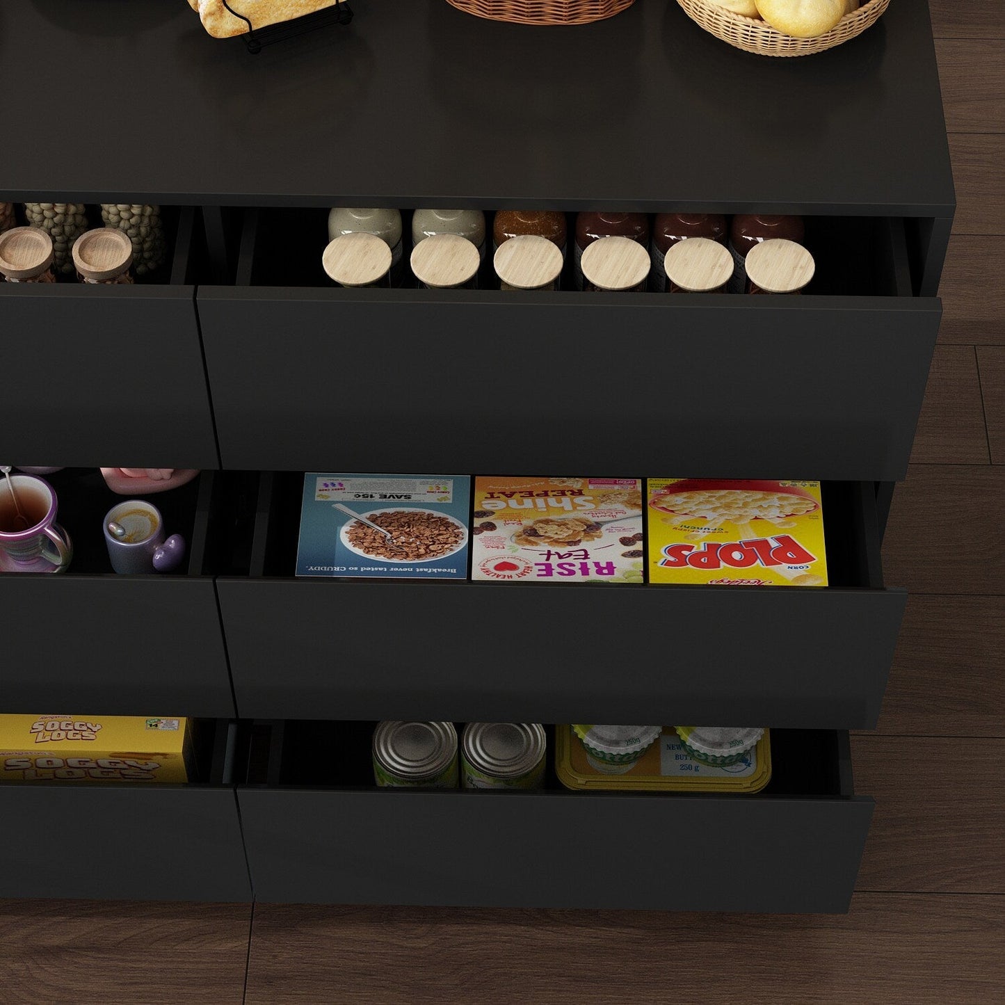 FUFU&GAGA Black Mdf Base with Mdf Top Kitchen Cart (16-in x 90.4-in x 32.7-in)