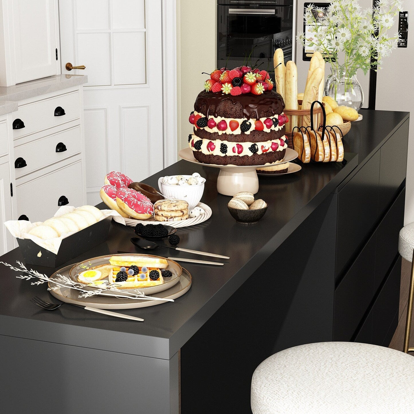 FUFU&GAGA Black Mdf Base with Mdf Top Kitchen Cart (16-in x 90.4-in x 32.7-in)