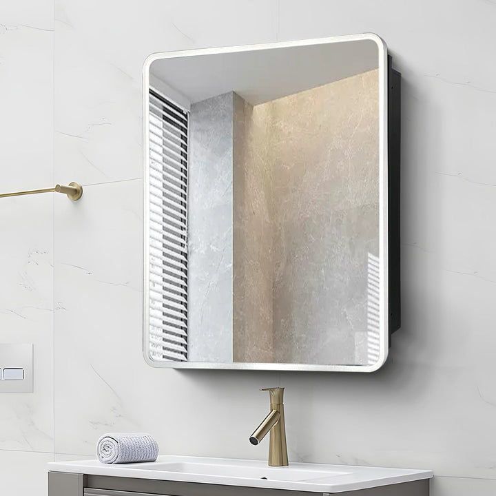 AAZJ AS 24-in x 30-in Surface/Recessed Mount Silver Mirrored Medicine Cabinet