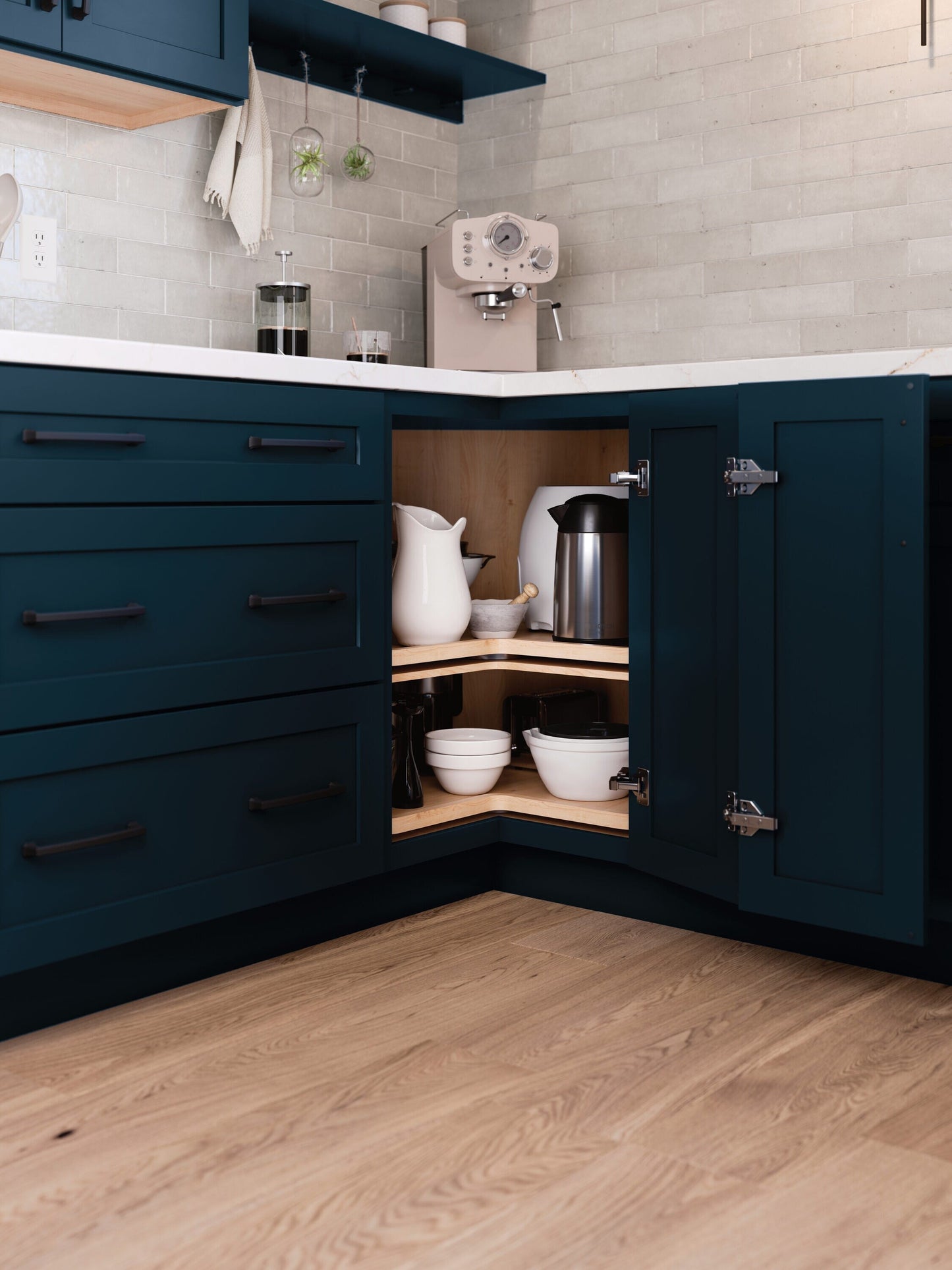 Diamond Express Jamestown 36-in W x 34.5-in H x 24-in D Regatta Blue Lazy Susan Corner Base Fully Assembled Plywood Cabinet (Recessed Panel Shaker Style)