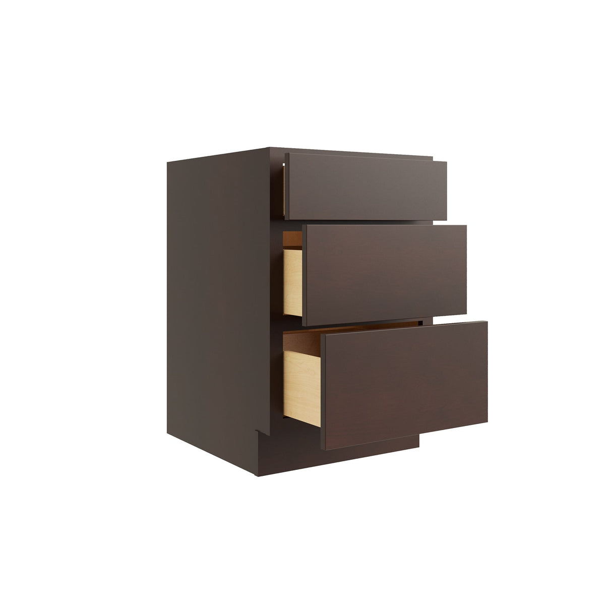 RELIABILT Parkstone 24-in W x 34.5-in H x 24-in D Espresso 3-Drawer Base Fully Assembled Plywood Cabinet (Flat Panel Style)