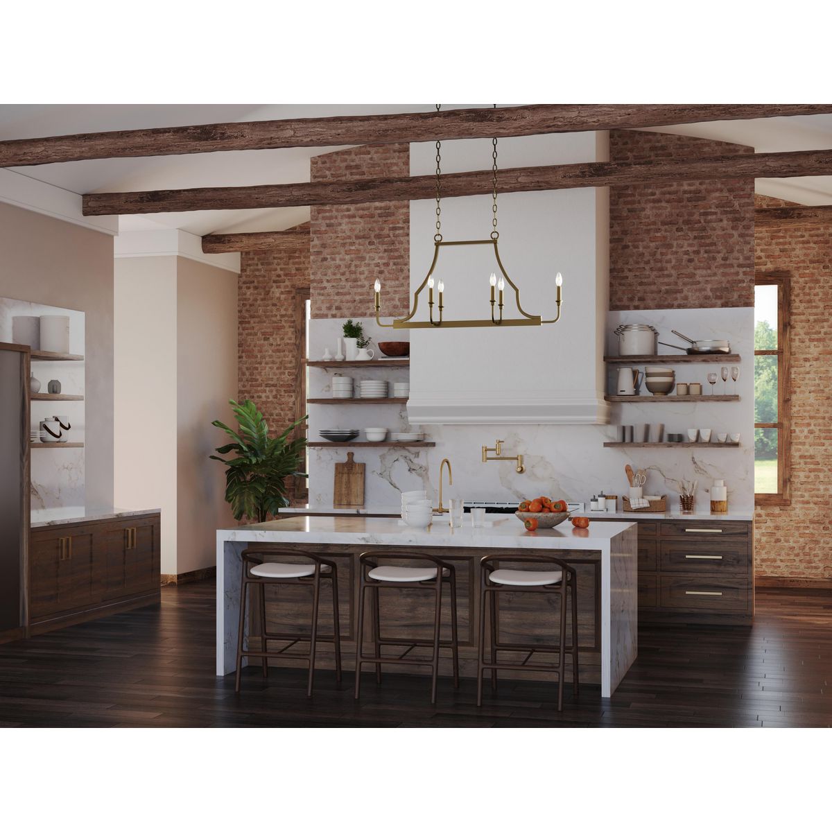 Progress Lighting Myerly 6-Light Weathered Brass Modern/Contemporary Linear Large Hanging Kitchen Island Light