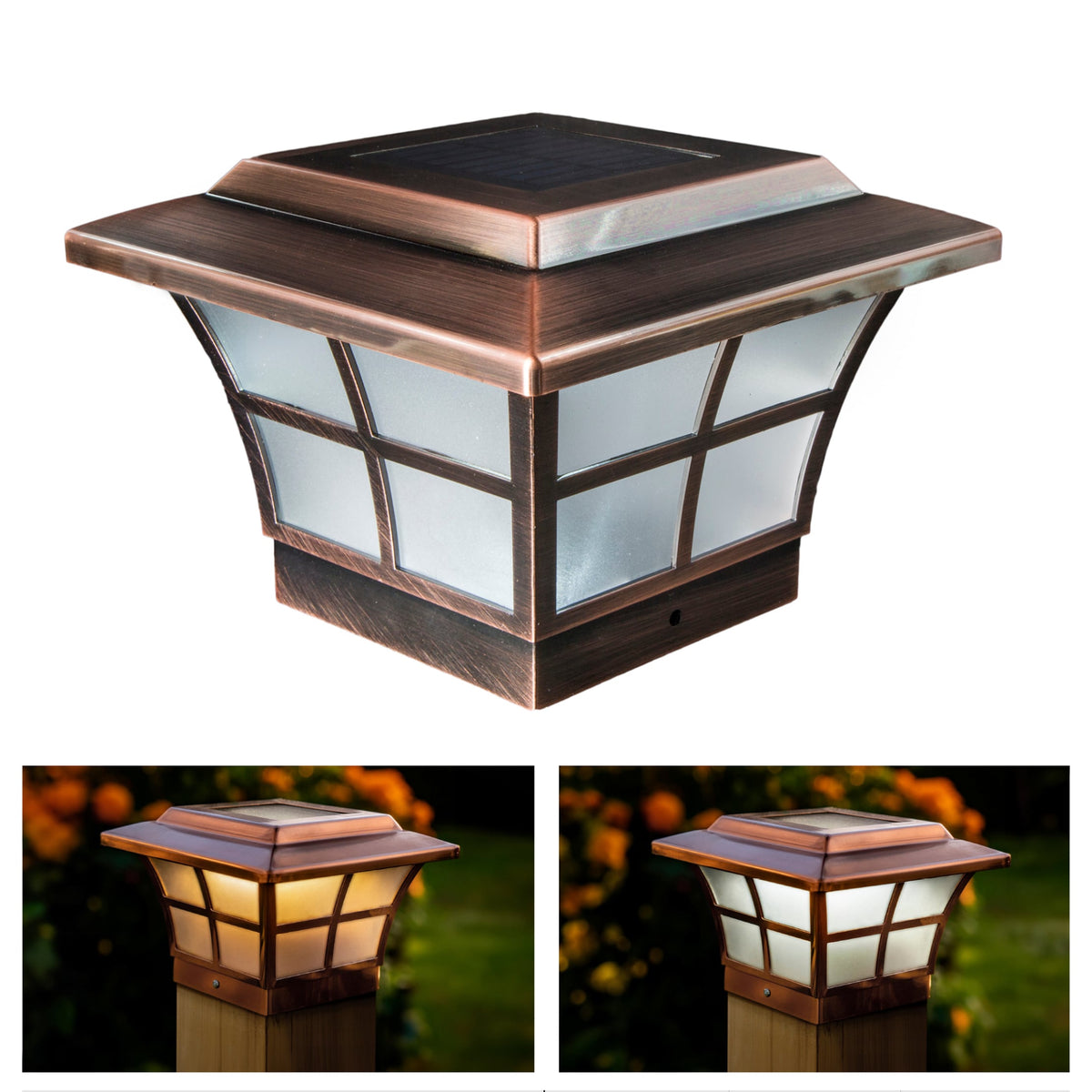Classy Caps 4-in x 4-in 10-Lumen 1-Watt Copper Solar LED Outdoor Post Cap Light (4100 K)