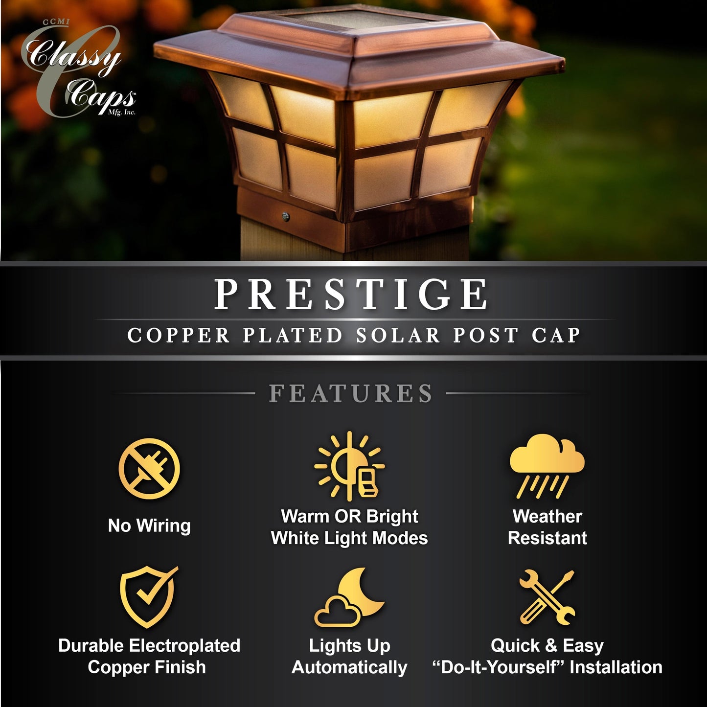 Classy Caps 4-in x 4-in 10-Lumen 1-Watt Copper Solar LED Outdoor Post Cap Light (4100 K)
