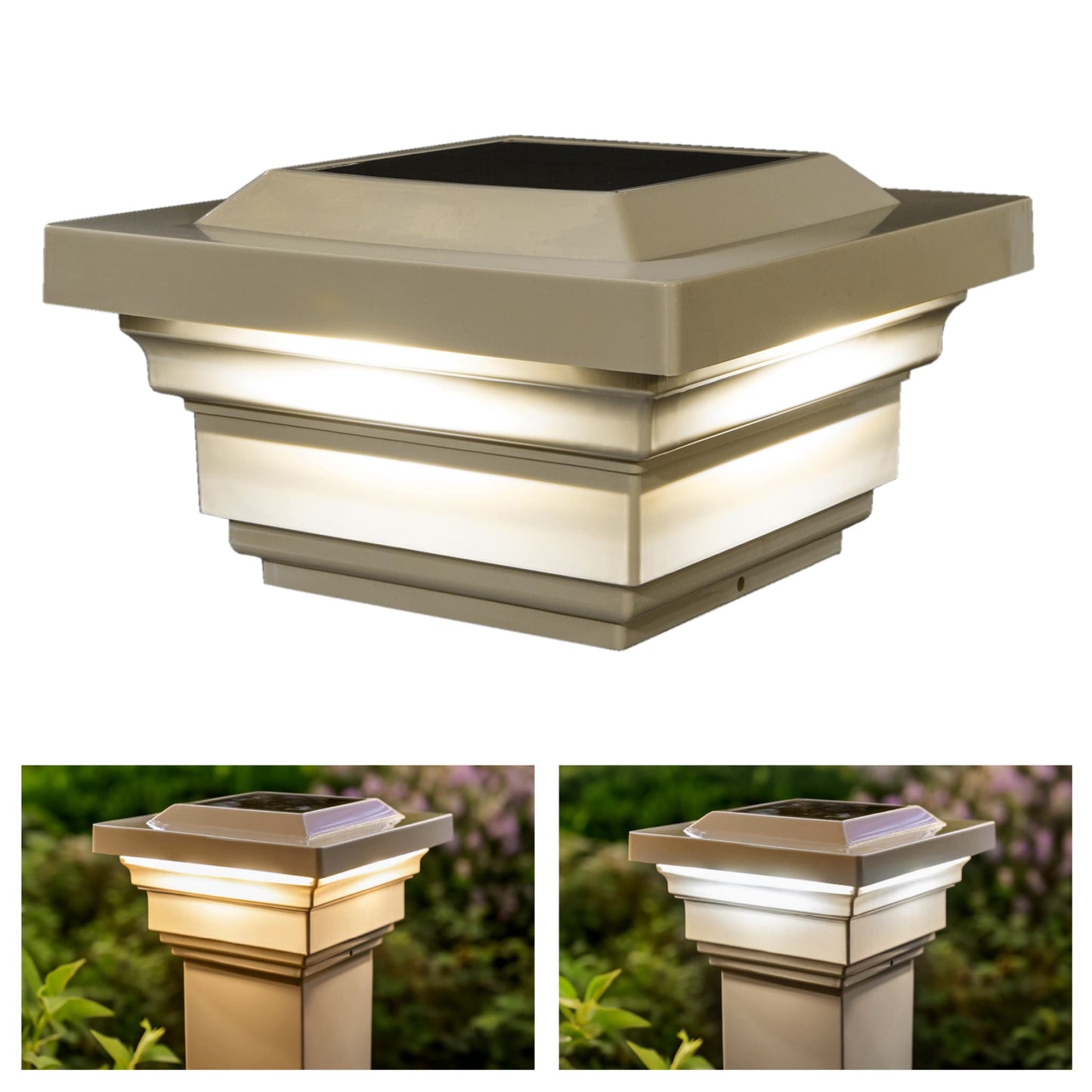 Classy Caps 4-in x 4-in 15-Lumen 1-Watt Tan Solar LED Outdoor Post Cap Light (4100 K)