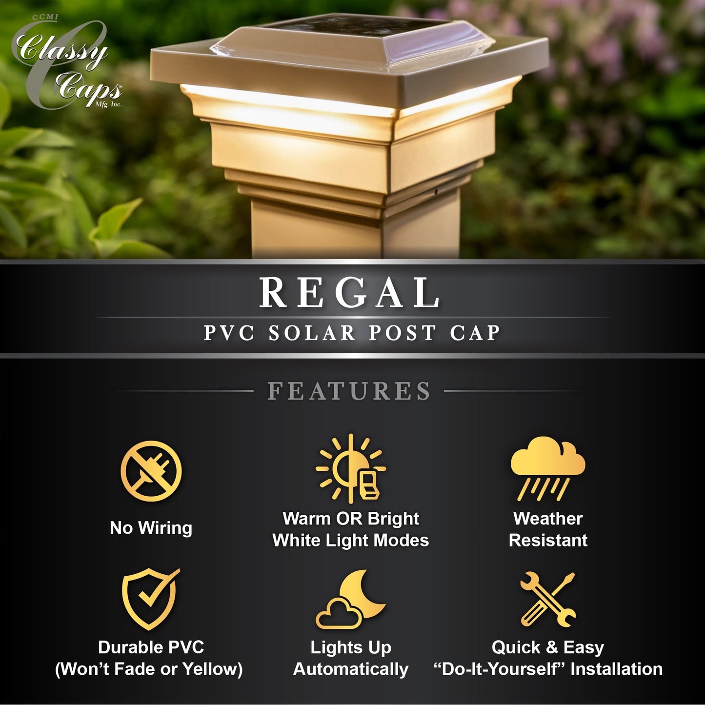 Classy Caps 4-in x 4-in 15-Lumen 1-Watt Tan Solar LED Outdoor Post Cap Light (4100 K)