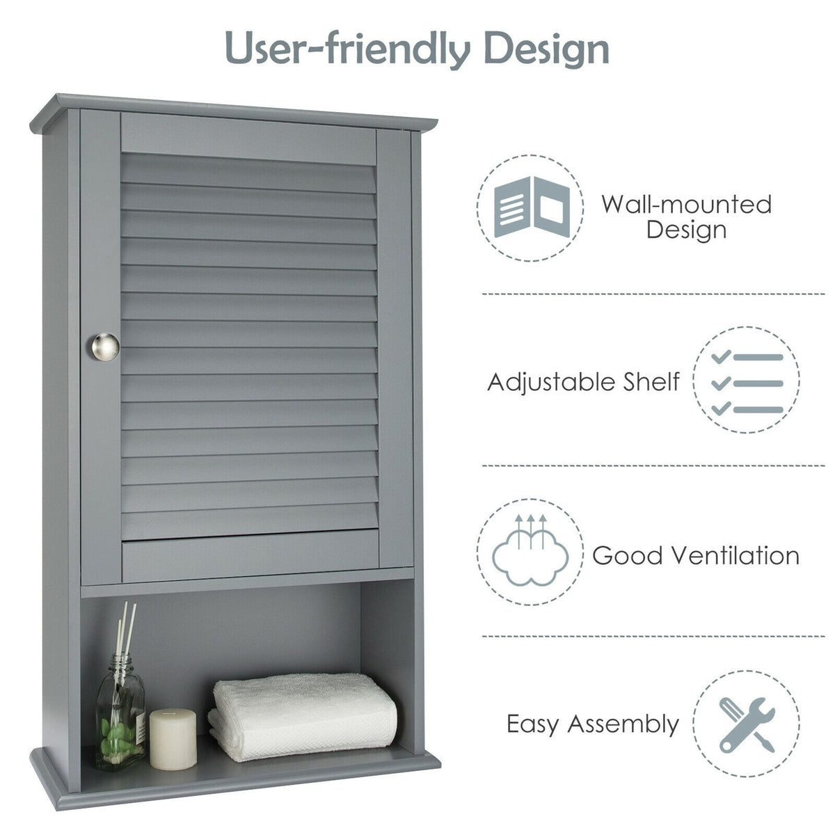 WELLFOR 16.5-in x 27.5-in x 6.5-in Gray Bathroom Wall Cabinet