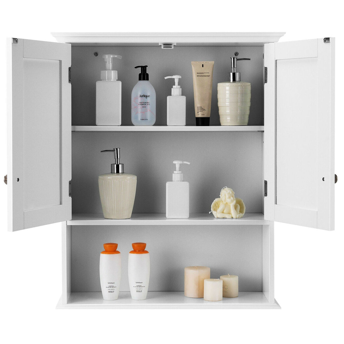 WELLFOR 23.5-in x 28-in x 7.5-in White Bathroom Wall Cabinet