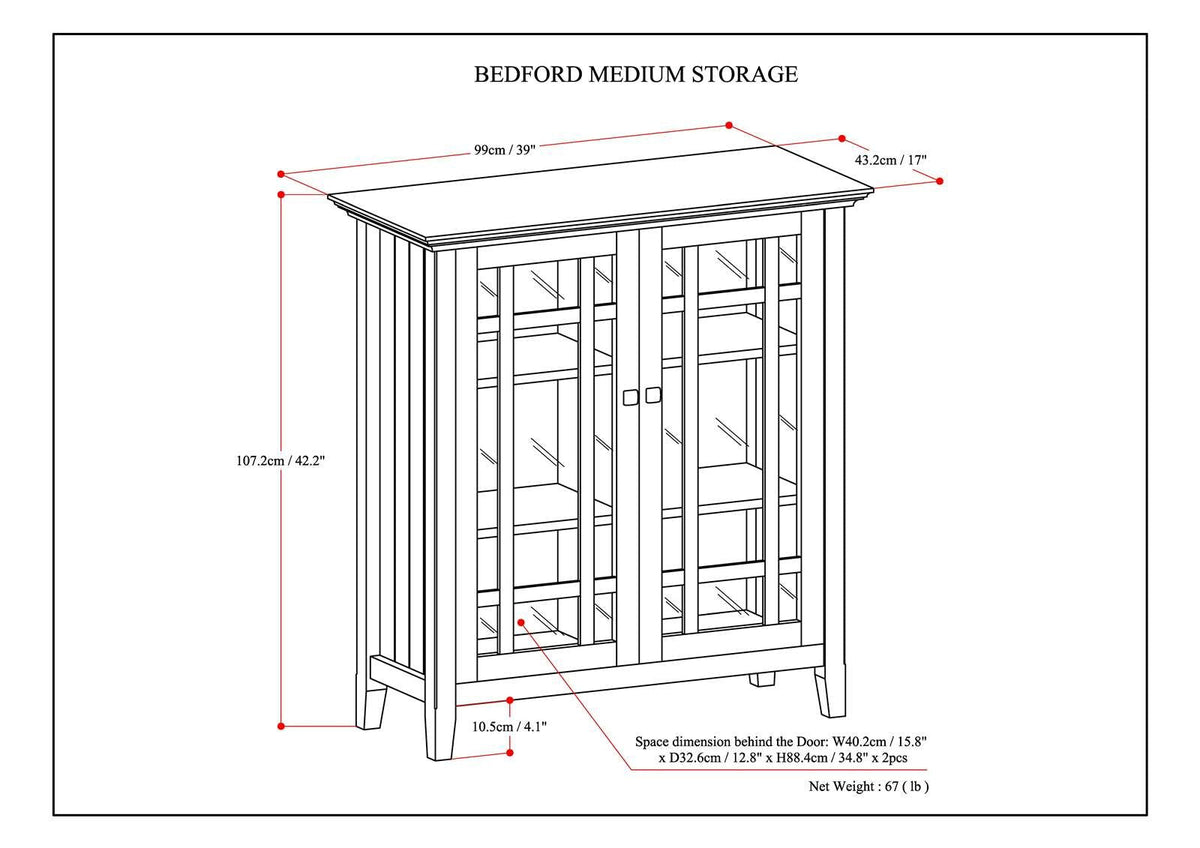 Simpli Home Bedford Rustic Natural Aged Brown Transitional Wood Media Cabinet