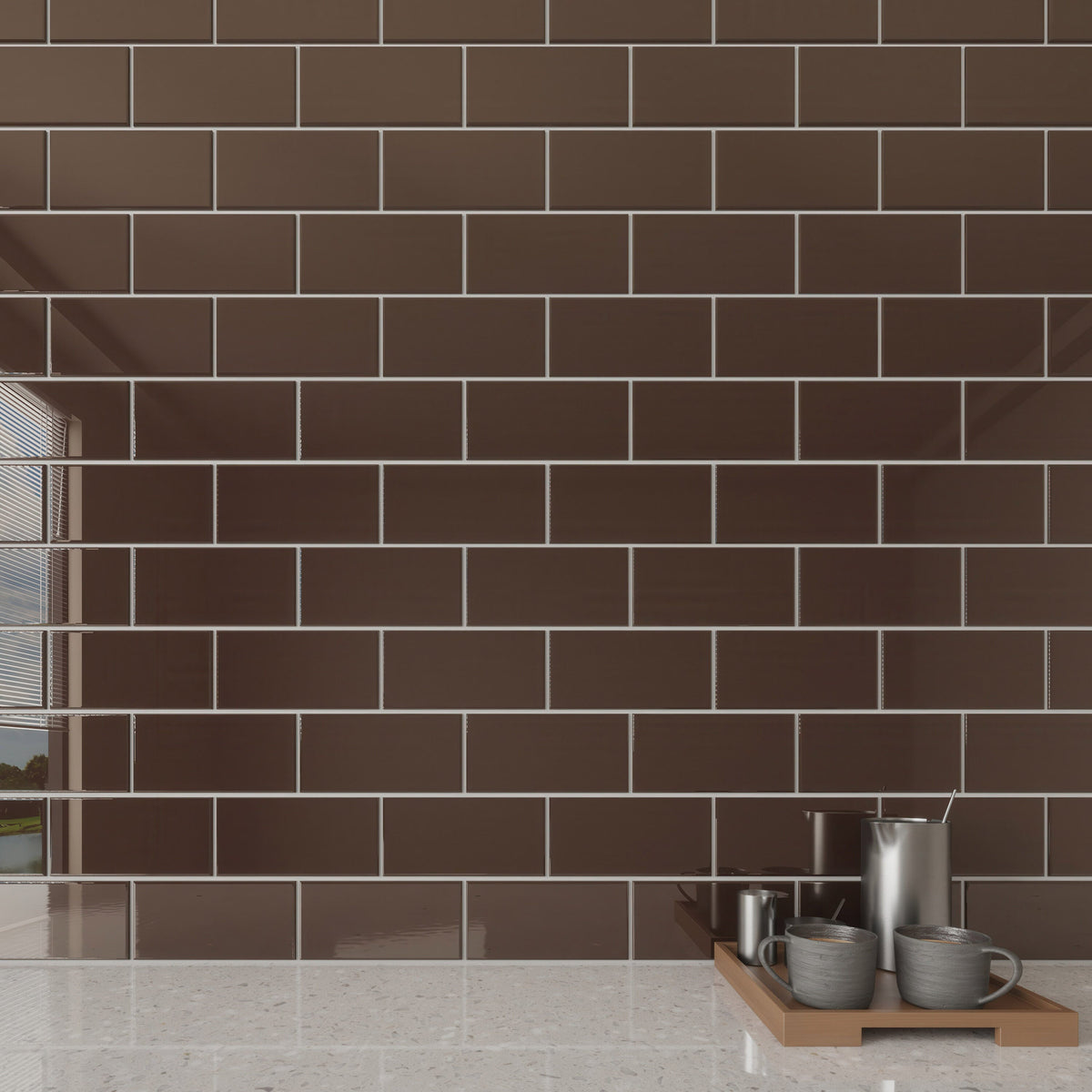 Giorbello Classic Premium Classic Brown 3-in x 6-in Glossy Glass Subway Wall Tile (5-sq. ft/ Carton)