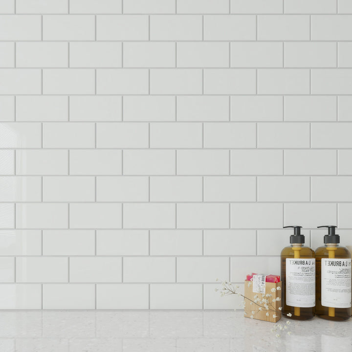 Giorbello Classic Premium Agreeable Gray 3-in x 6-in Glossy Glass Subway Wall Tile (5-sq. ft/ Carton)