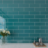 Giorbello Classic Premium Dark Teal 4-in x 12-in Glossy Glass Subway Wall Tile (5-sq. ft/ Carton)
