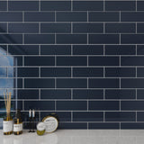 Giorbello Classic Premium Midnight Blue 4-in x 12-in Glossy Glass Subway Wall Tile (5-sq. ft/ Carton)