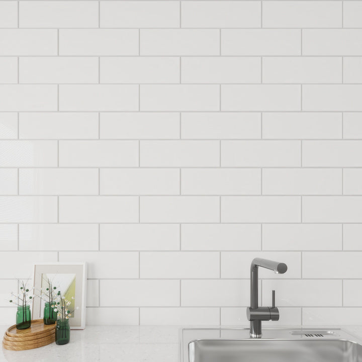 Giorbello Classic Premium Alabaster White 4-in x 12-in Glossy Glass Subway Wall Tile (5-sq. ft/ Carton)