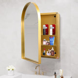 WELLFOR FS Medicine Cabinet 24-in x 36-in Surface/Recessed Mount Gold Mirrored Arched Soft Close Medicine Cabinet