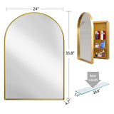 WELLFOR FS Medicine Cabinet 24-in x 36-in Surface/Recessed Mount Gold Mirrored Arched Soft Close Medicine Cabinet