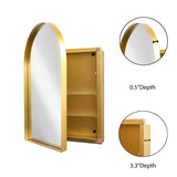 WELLFOR FS Medicine Cabinet 24-in x 36-in Surface/Recessed Mount Gold Mirrored Arched Soft Close Medicine Cabinet