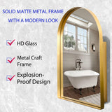 WELLFOR FS Medicine Cabinet 24-in x 36-in Surface/Recessed Mount Gold Mirrored Arched Soft Close Medicine Cabinet