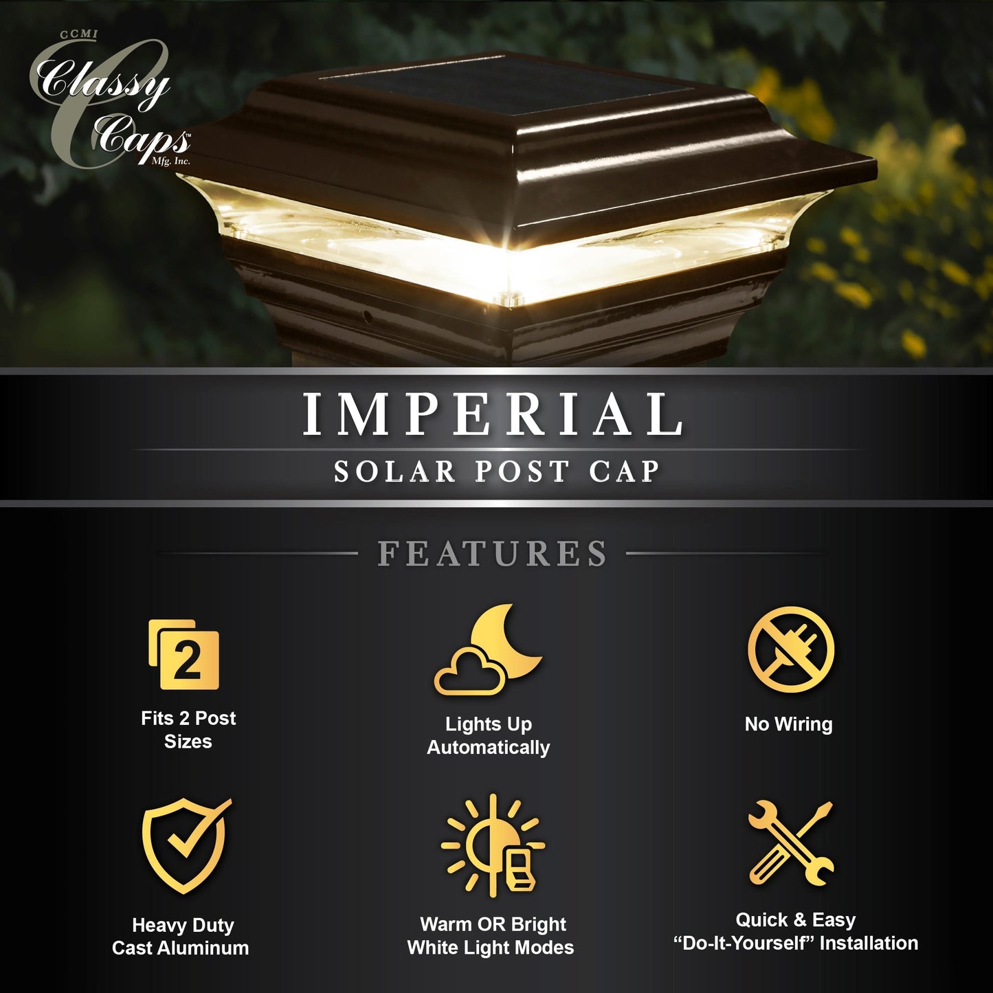 Classy Caps 4-in x 4-in 15-Lumen 1-Watt Bronze Solar LED Outdoor Post Cap Light (4100 K)