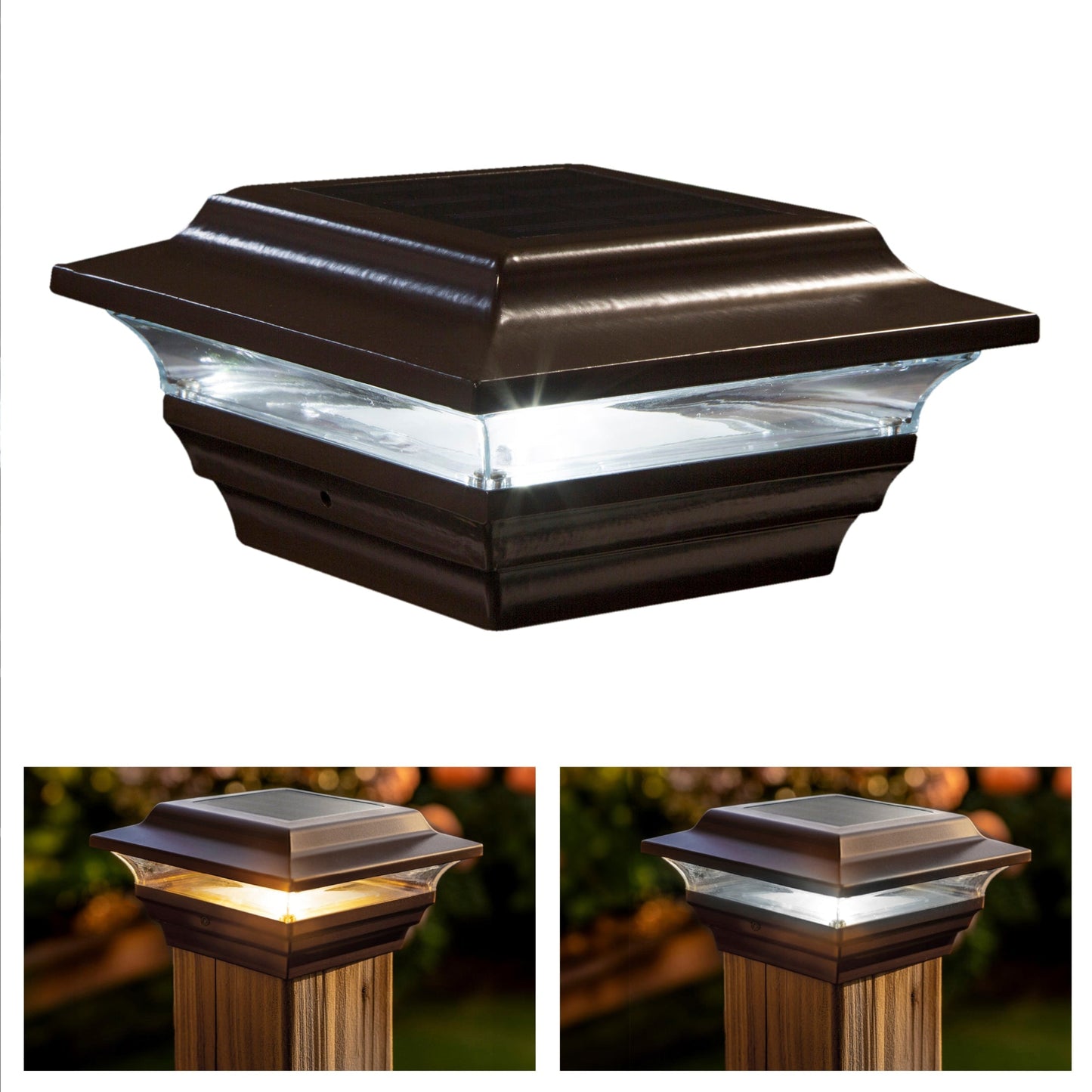 Classy Caps 4-in x 4-in 15-Lumen 1-Watt Bronze Solar LED Outdoor Post Cap Light (4100 K)