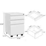 Mondawe Modern 3-Drawer Vertical File Cabinet, 17.32  14.57  23.63in Metal Filing Cabinet with Lock, White