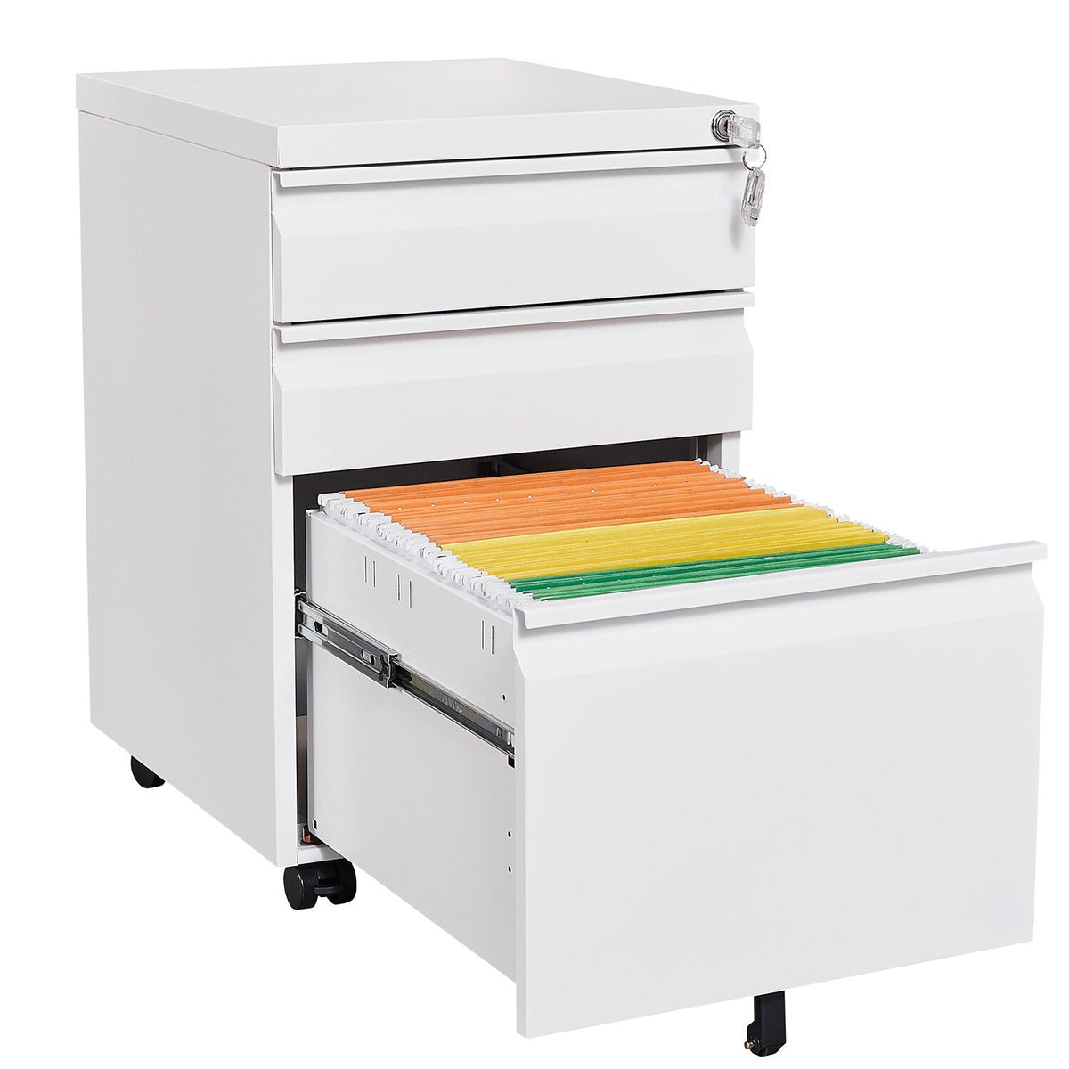Mondawe Modern 3-Drawer Vertical File Cabinet, 17.32  14.57  23.63in Metal Filing Cabinet with Lock, White