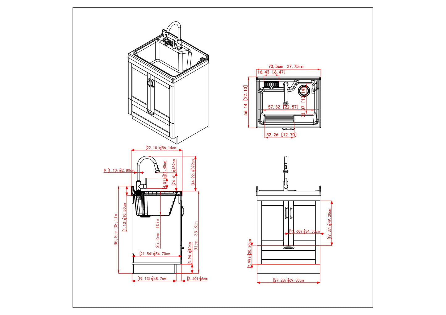Simpli Home Maile 28" Freestanding Pure White Laundry Sink with Cabinet and Faucet