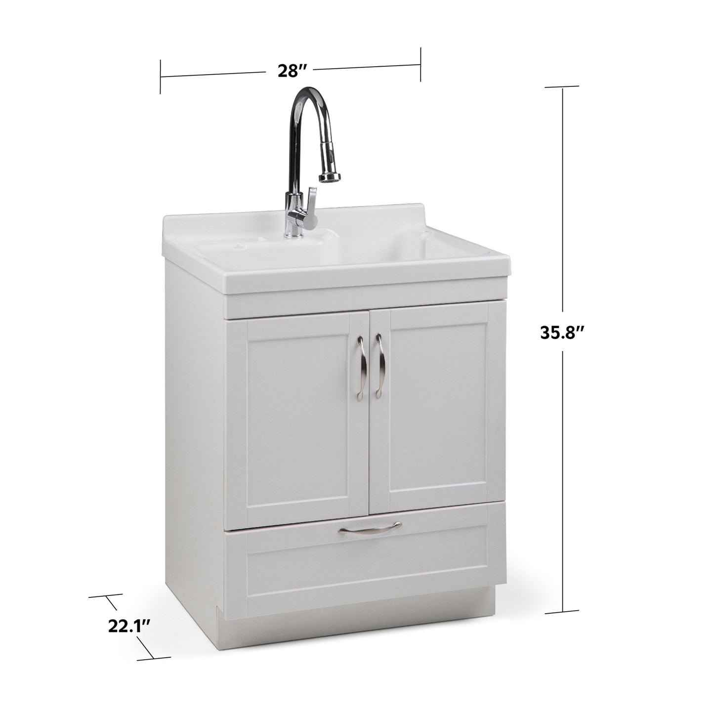 Simpli Home Maile 28" Freestanding Pure White Laundry Sink with Cabinet and Faucet