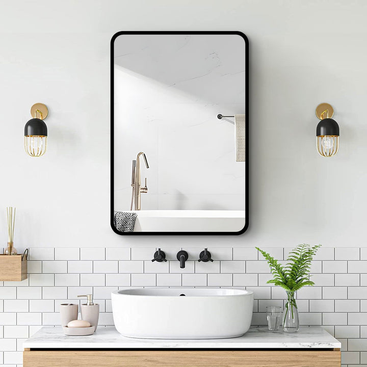 WELLFOR AO 20-in x 28-in Surface/Recessed Mount Black Mirrored Medicine Cabinet