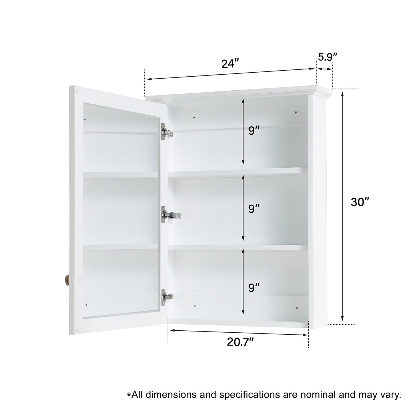 Forclover Assembled Solid Wood 24-in x 30-in Surface Mount White Mirrored Soft Close Medicine Cabinet