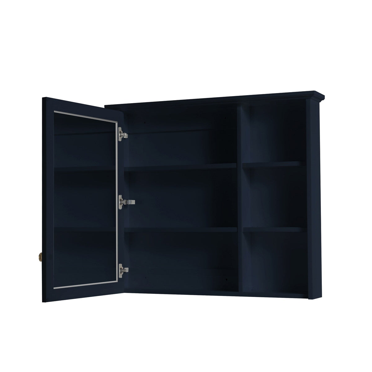 Forclover Assembled Solid Wood 34-in x 30-in Surface Mount Navy Blue Mirrored Soft Close Medicine Cabinet