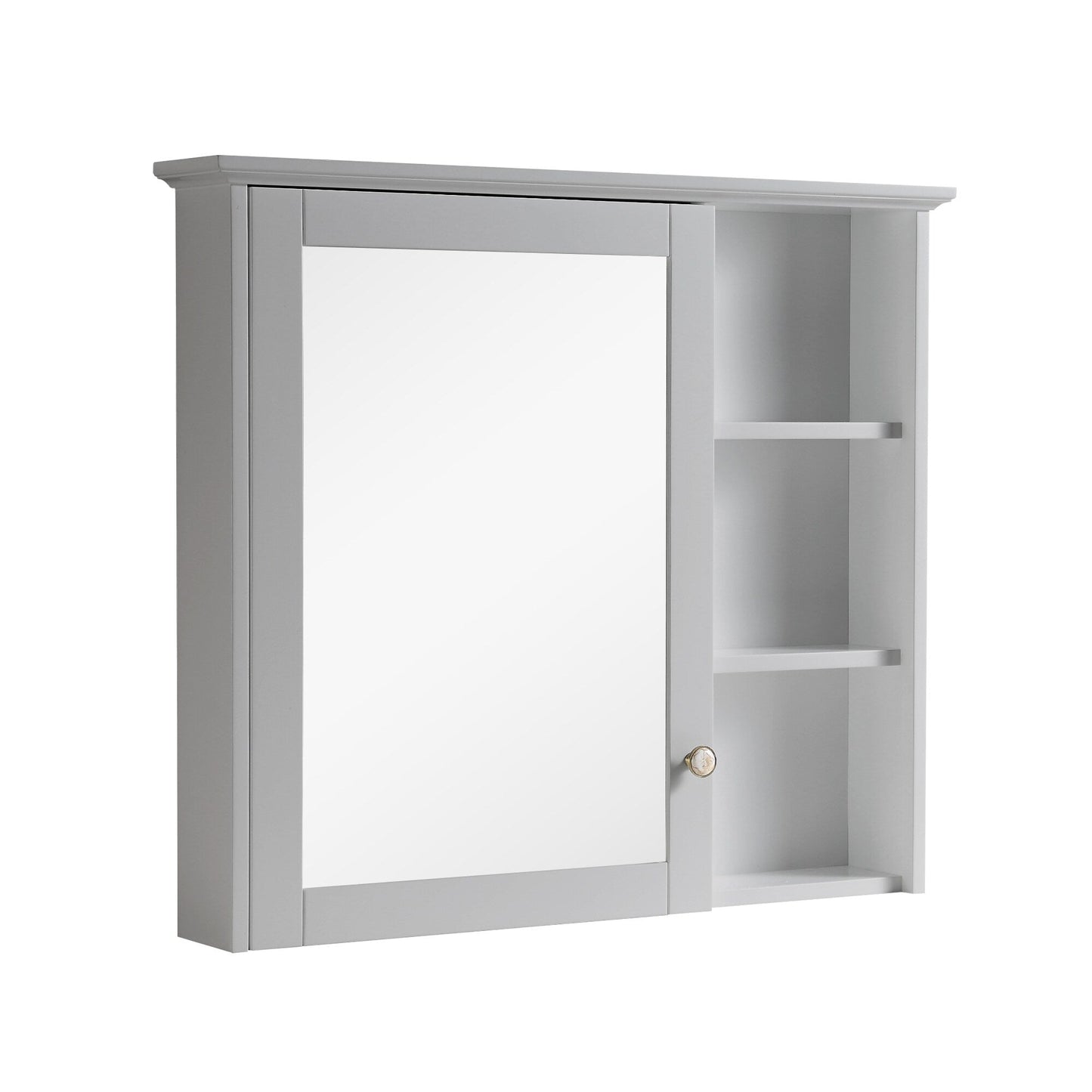 Forclover Assembled Solid Wood 34-in x 30-in Surface Mount Gray Mirrored Soft Close Medicine Cabinet