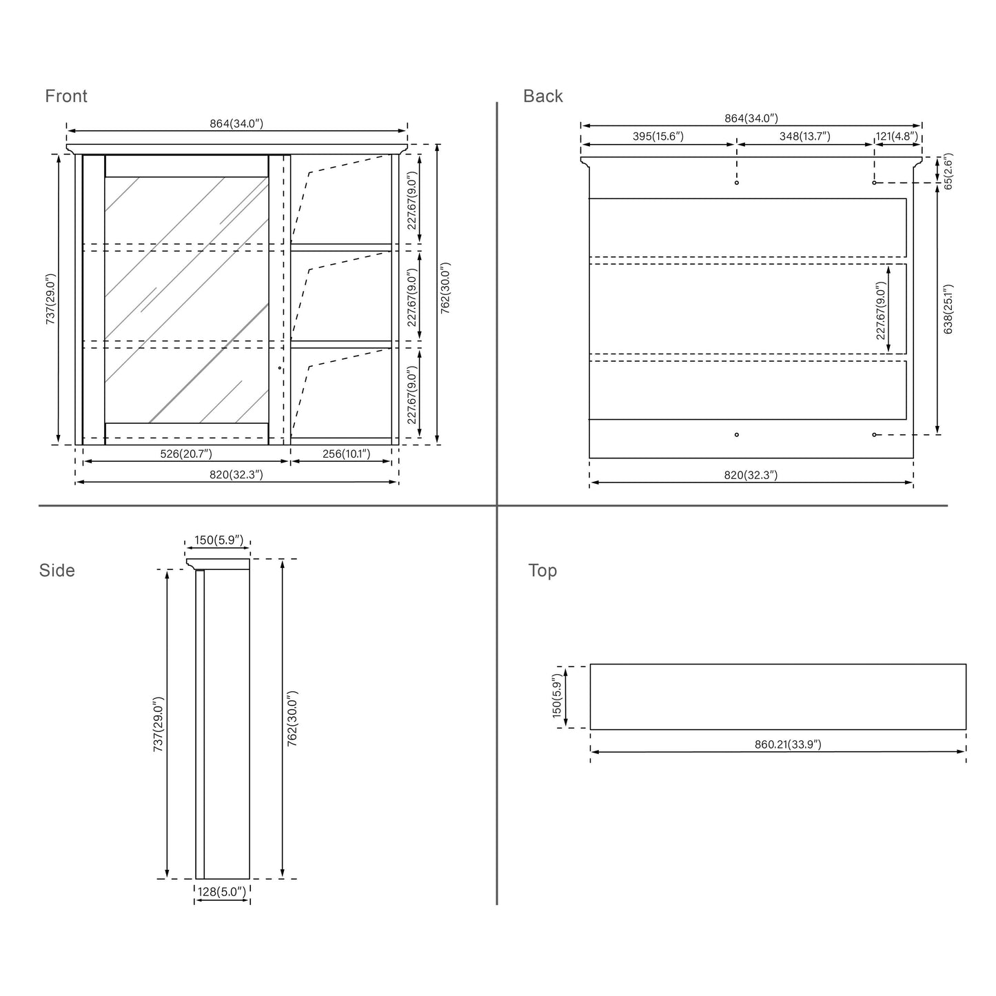Forclover Assembled Solid Wood 34-in x 30-in Surface Mount Gray Mirrored Soft Close Medicine Cabinet