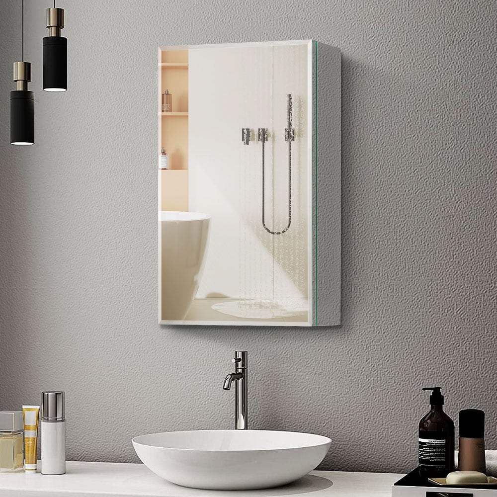 WELLFOR AO 20-in x 26-in Surface/Recessed Mount Silver Mirrored Soft Close Medicine Cabinet