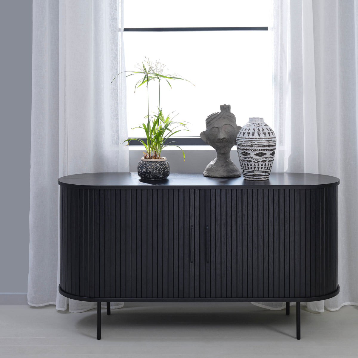Contemporary/Modern Black Oak Wood Oak Sideboard