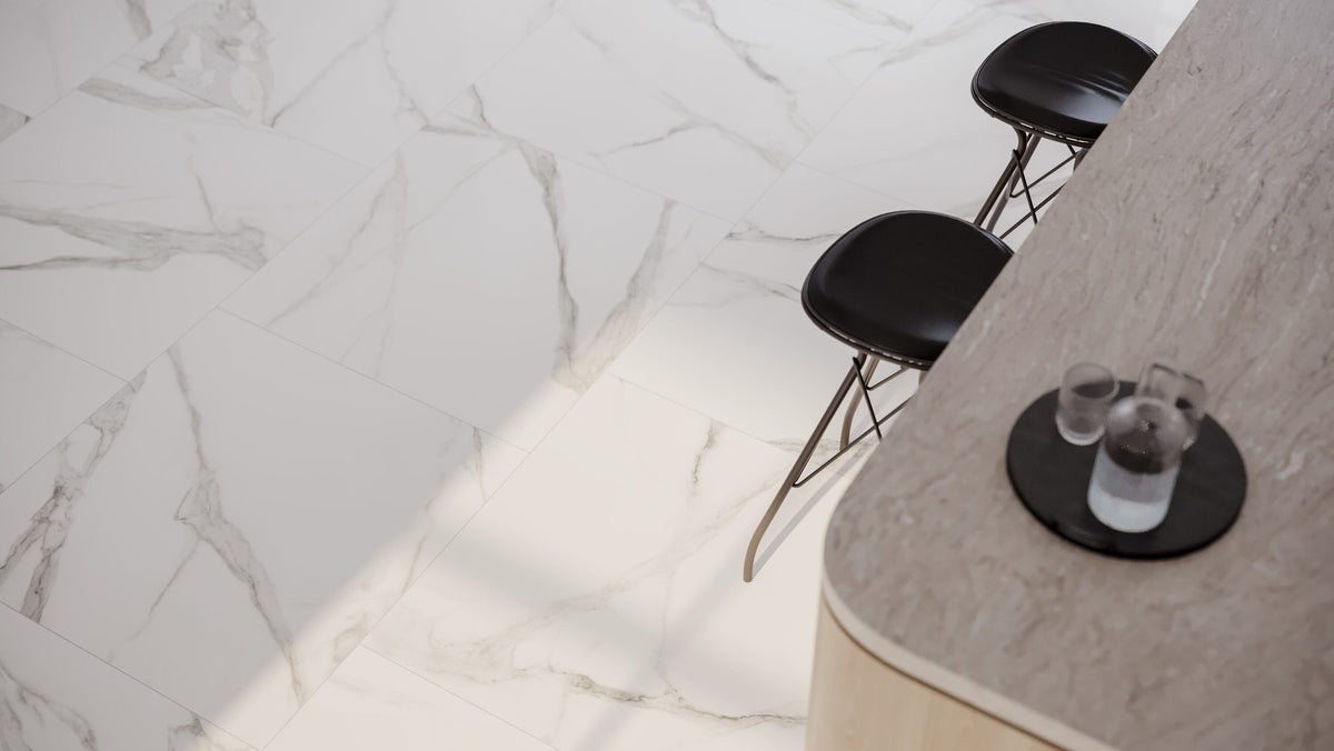 Satori Calacatta 32-in x 32-in Polished Porcelain Marble-Look Floor and Wall Tile, Rectified (13.78-sq ft/Carton)