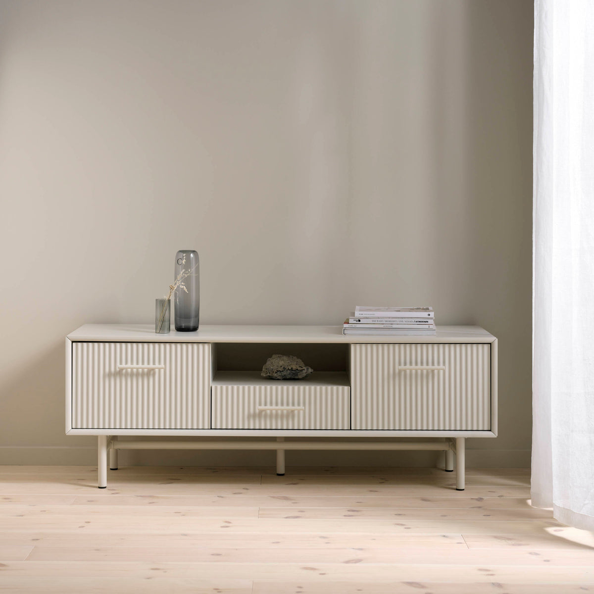 Greige Contemporary/Modern Mdf Media Cabinet
