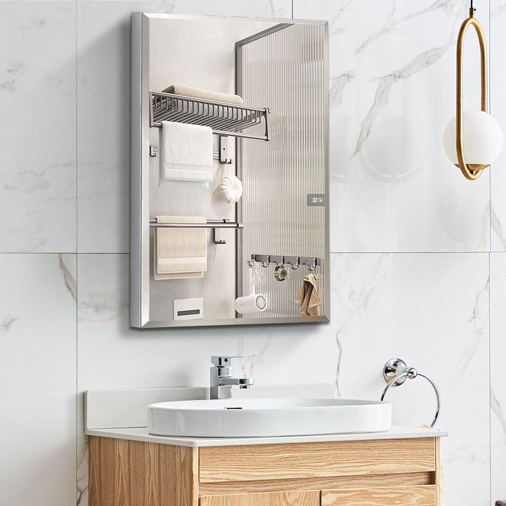WELLFOR AO 15-in x 26-in Surface/Recessed Mount Silver Mirrored Soft Close Medicine Cabinet