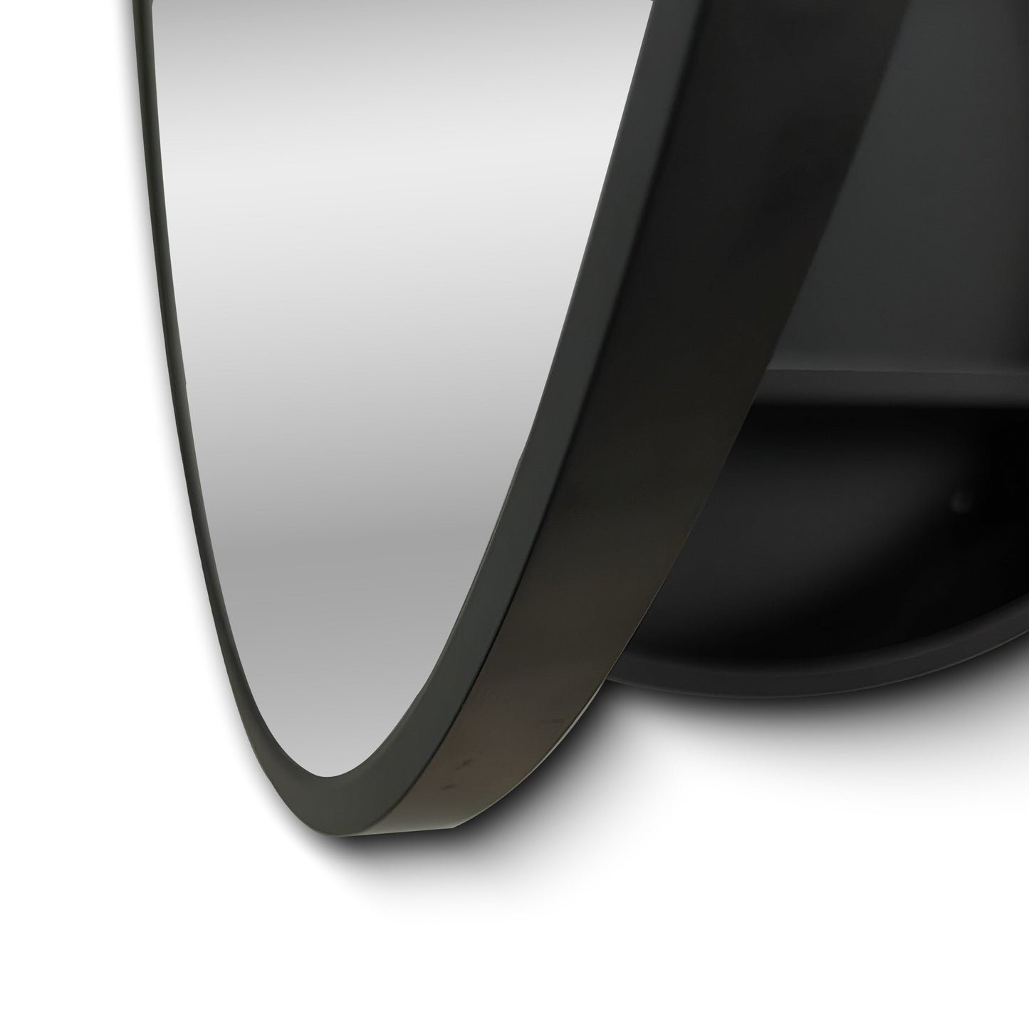 WELLFOR AO 24-in x 24-in Surface Mount Black Mirrored Round Medicine Cabinet