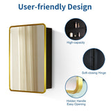 WELLFOR AO 24-in x 30-in Surface/Recessed Mount Gold Mirrored Medicine Cabinet