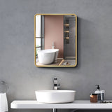WELLFOR AO 24-in x 30-in Surface/Recessed Mount Gold Mirrored Medicine Cabinet